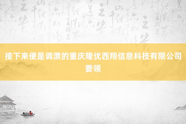 接下来便是调漂的重庆隆优西翔信息科技有限公司要领